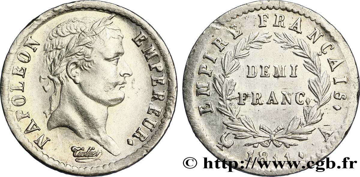 Demi-franc Napoléon Ier tête laurée, Empire français 1811 Paris F.178/21 TTB53 