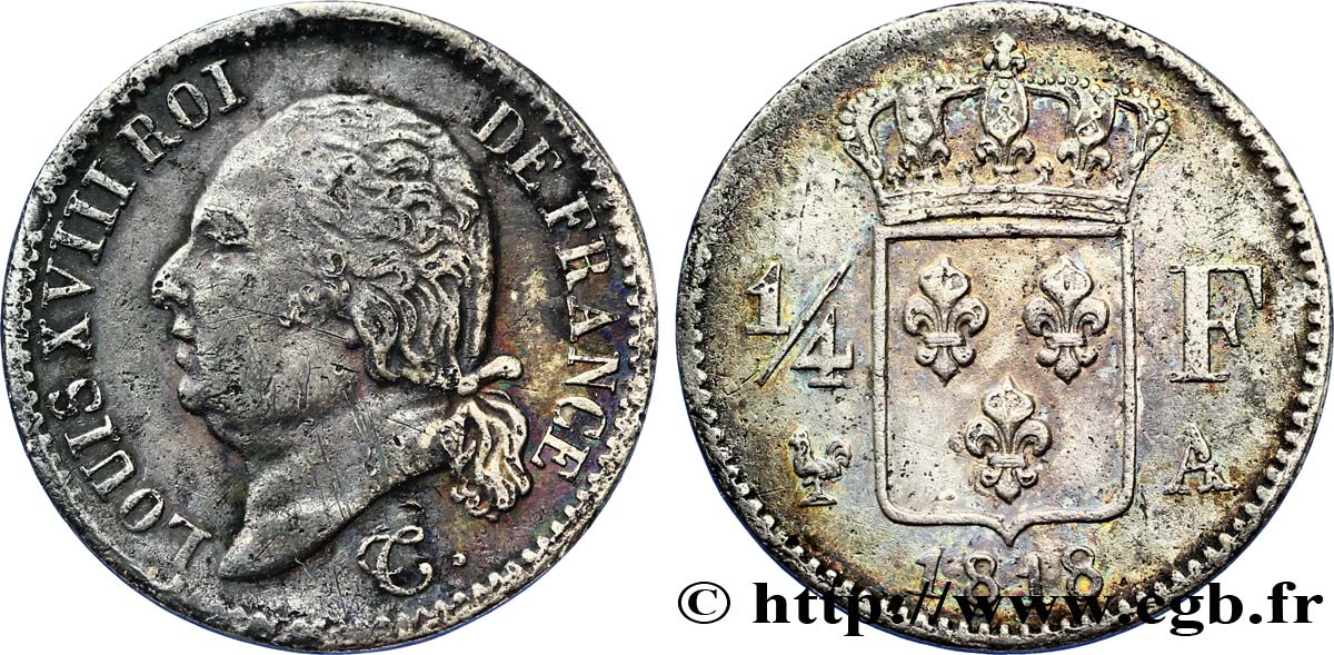 1/4 franc Louis XVIII 1818 Paris F.163/12 VF30 