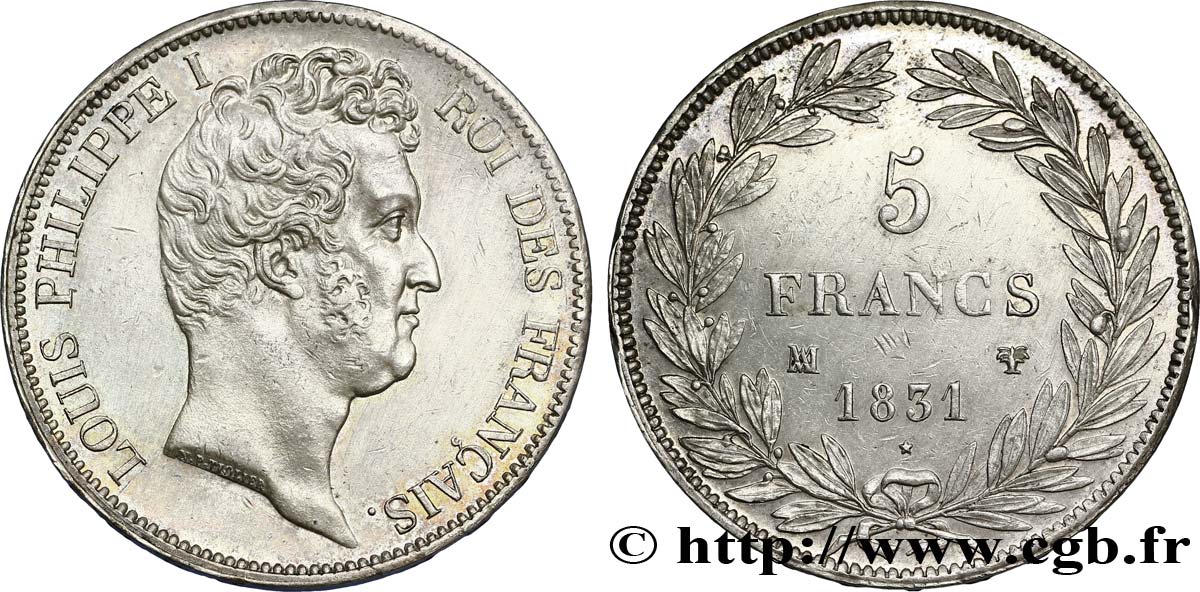 5 francs type Tiolier avec le I, tranche en creux 1831 Marseille F.315/23 AU58 