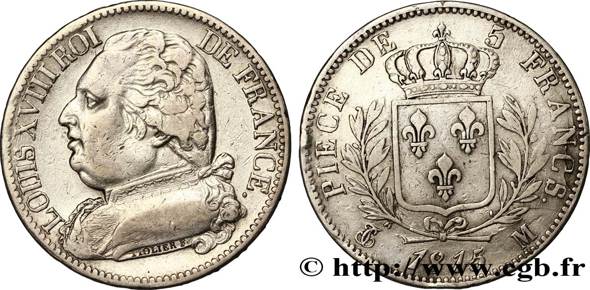 5 francs Louis XVIII, buste habillé 1815 Toulouse F.308/26 S35 
