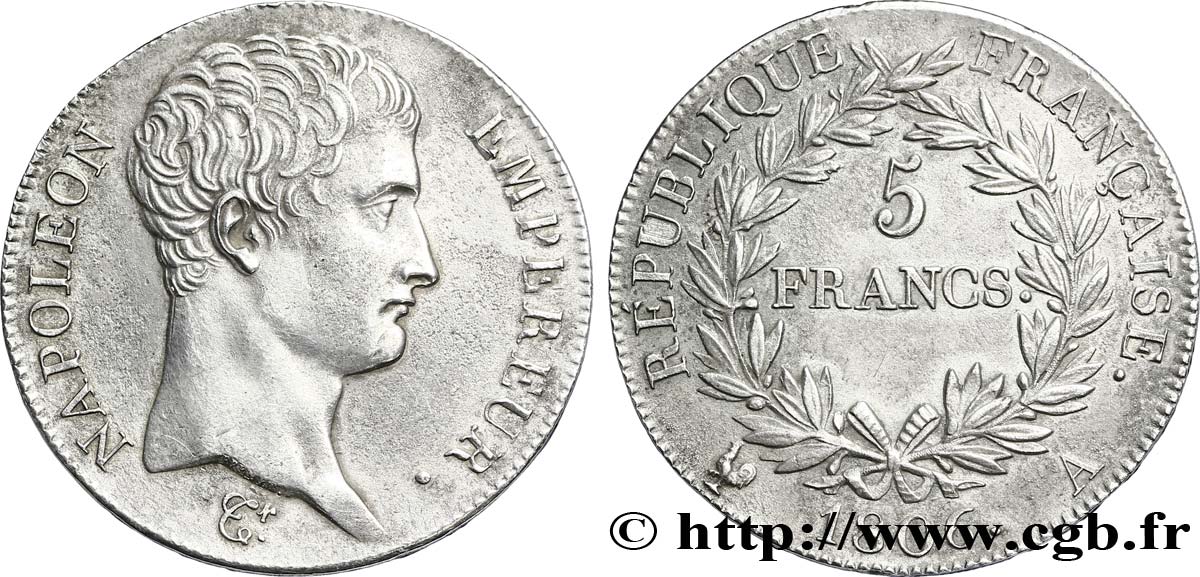 5 francs Napoléon Empereur, Calendrier grégorien 1806 Paris F.304/1 SUP 