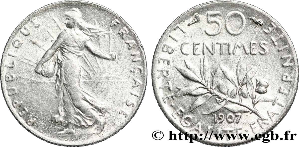 50 centimes Semeuse 1907  F.190/14 TTB48 