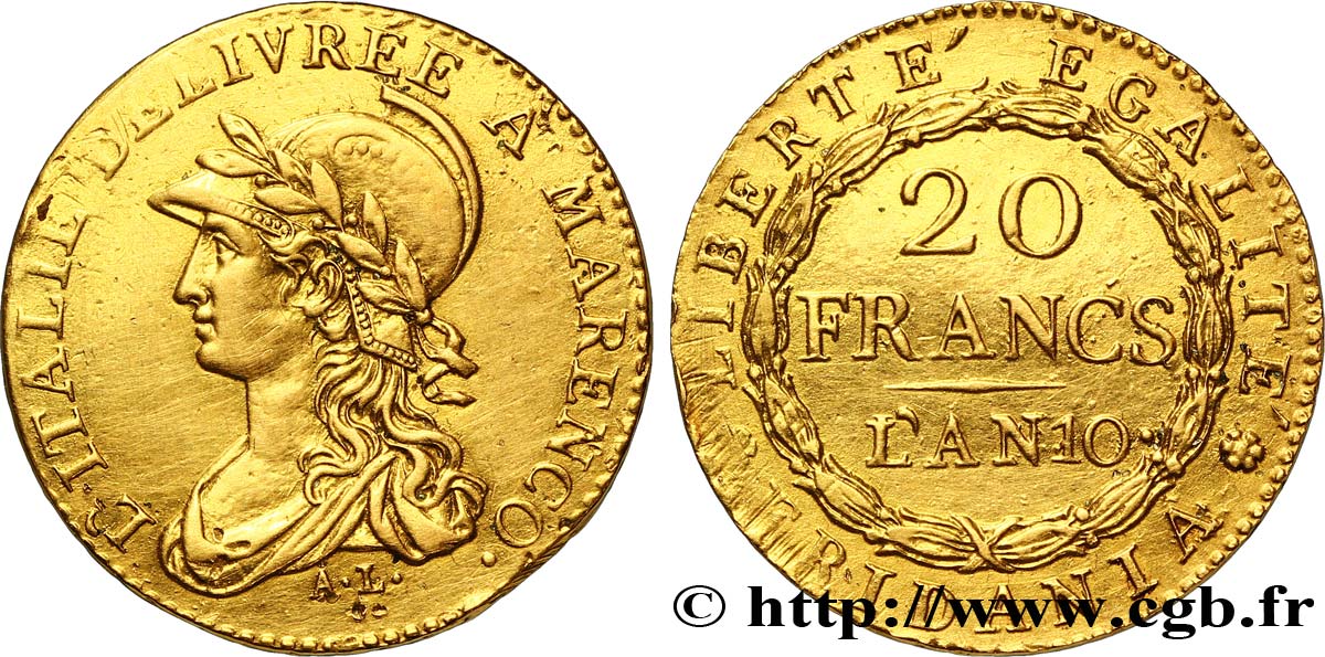 20 francs or Marengo 1802 Turin VG.842  MBC50 