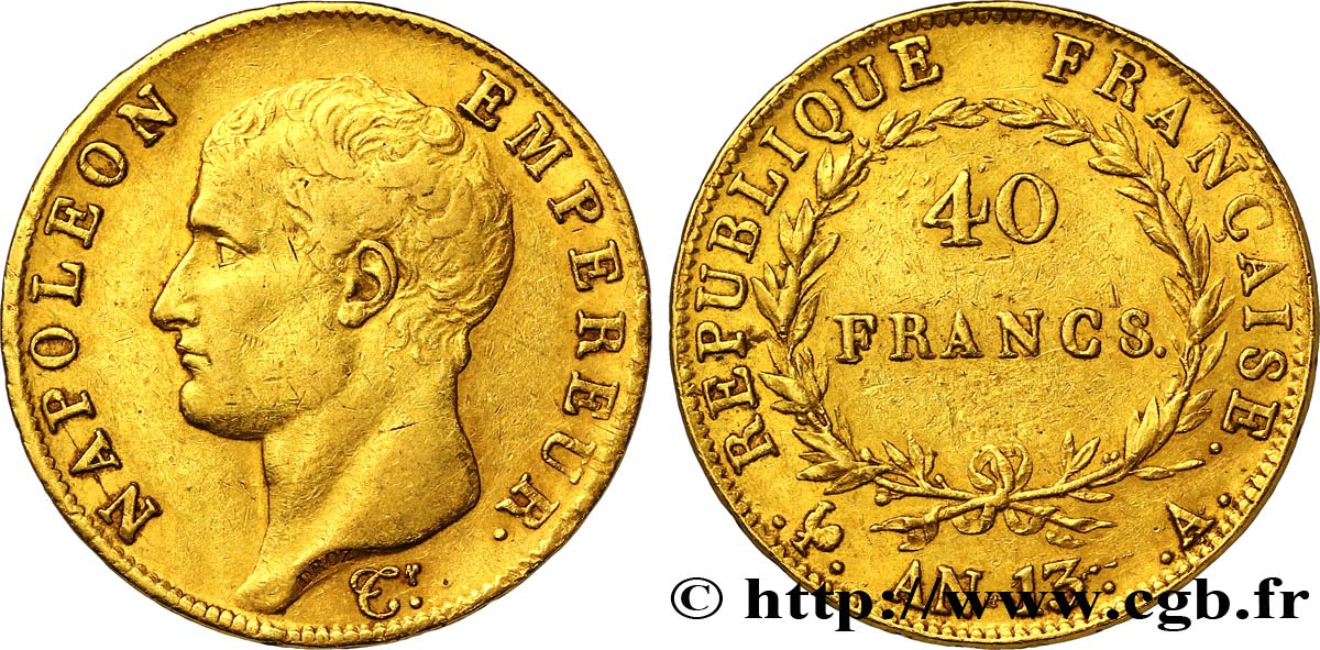 40 francs or Napoléon tête nue, Calendrier révolutionnaire 1805 Paris F.537/1 SS45 