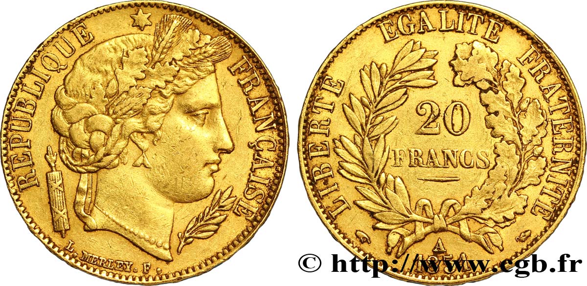 20 francs or Cérès 1851 Paris F.529/4 AU50 