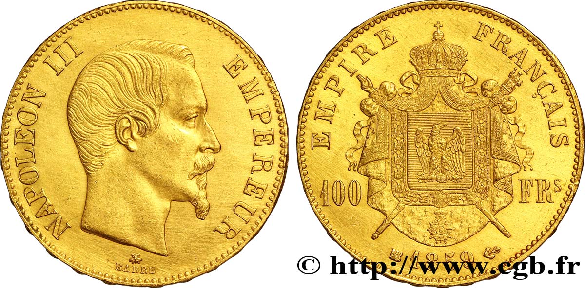 100 francs or Napoléon III, tête nue 1859 Strasbourg F.550/8 TTB50 