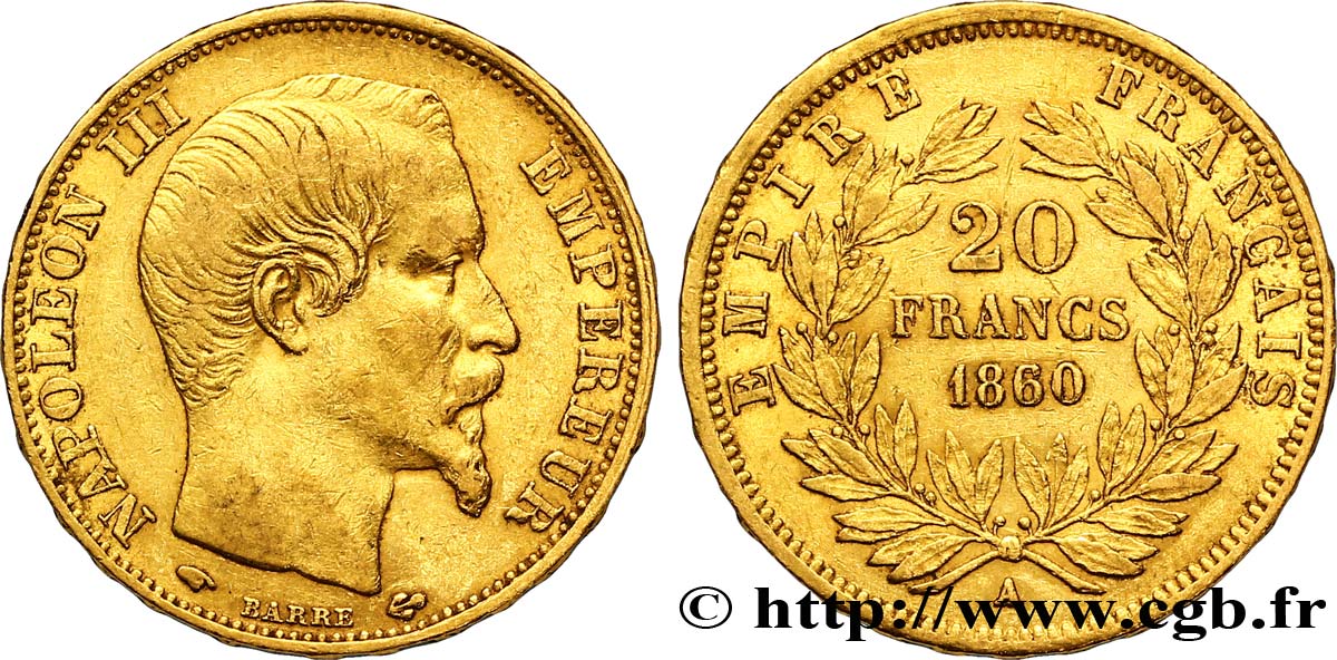 20 francs or Napoléon III, tête nue 1860 Paris F.531/17 BB48 