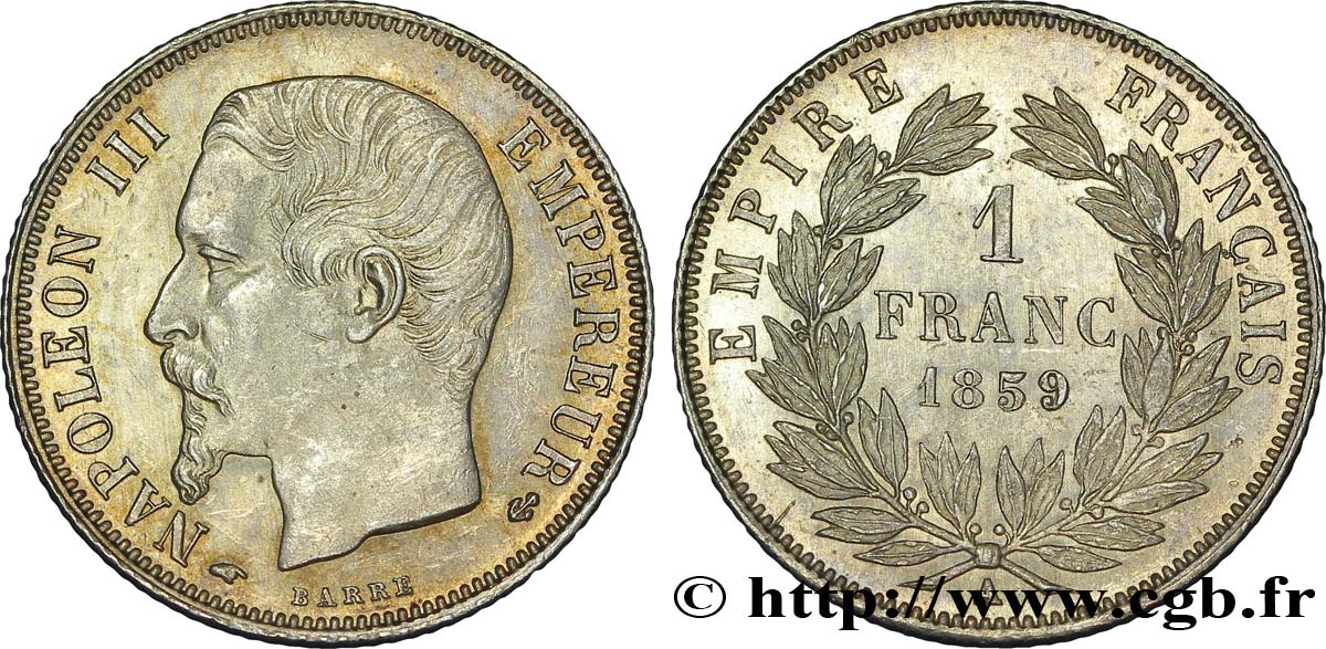 1 franc Napoléon III, tête nue  1859 Paris F.214/12 SPL59 