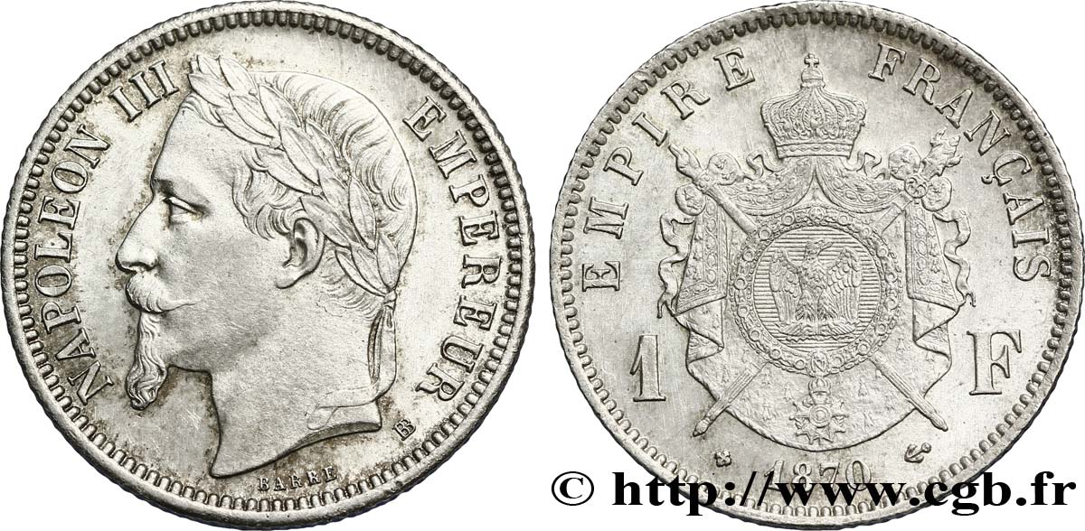 1 franc Napoléon III, tête laurée 1870 Strasbourg F.215/16 SUP58 