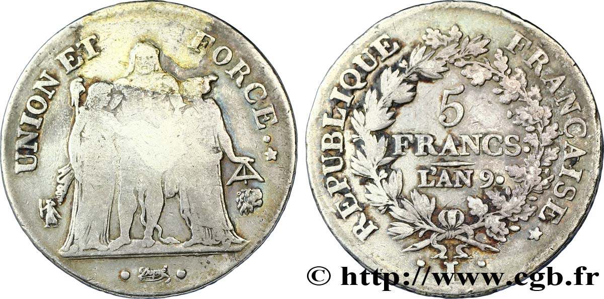 5 francs Union et Force, Union serré, avec glands intérieurs et gland extérieur 1801 Bayonne F.288/161 B13 
