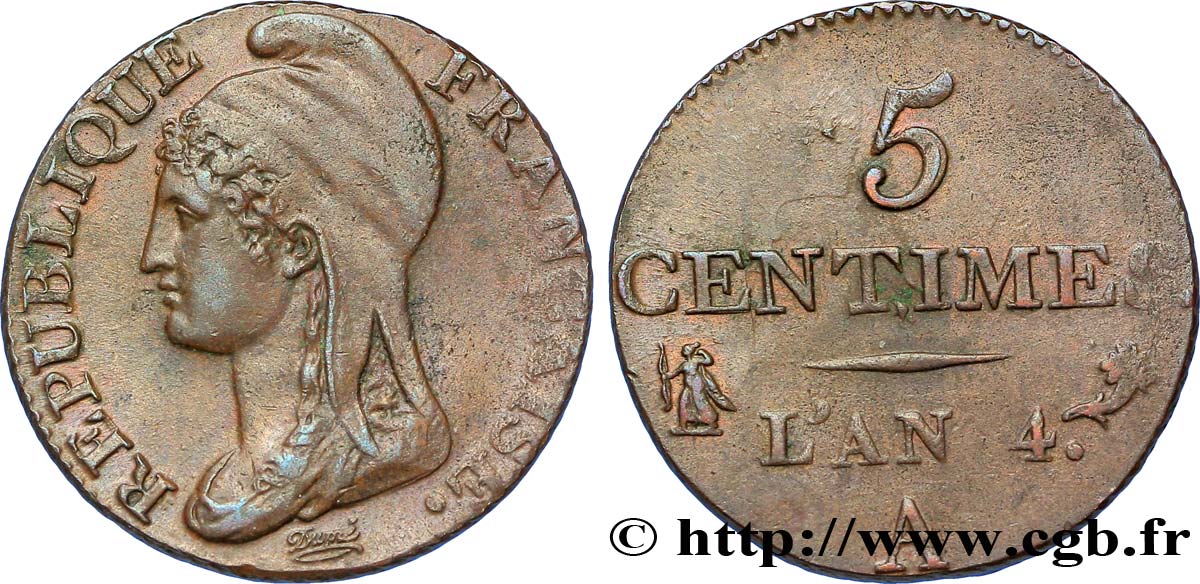 5 centimes Dupré, petit module 1796 Paris F.113/1 TTB48 