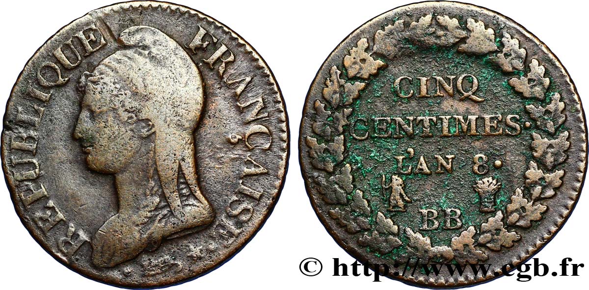 Cinq centimes Dupré, grand module 1800 Strasbourg F.115/117 TB35 