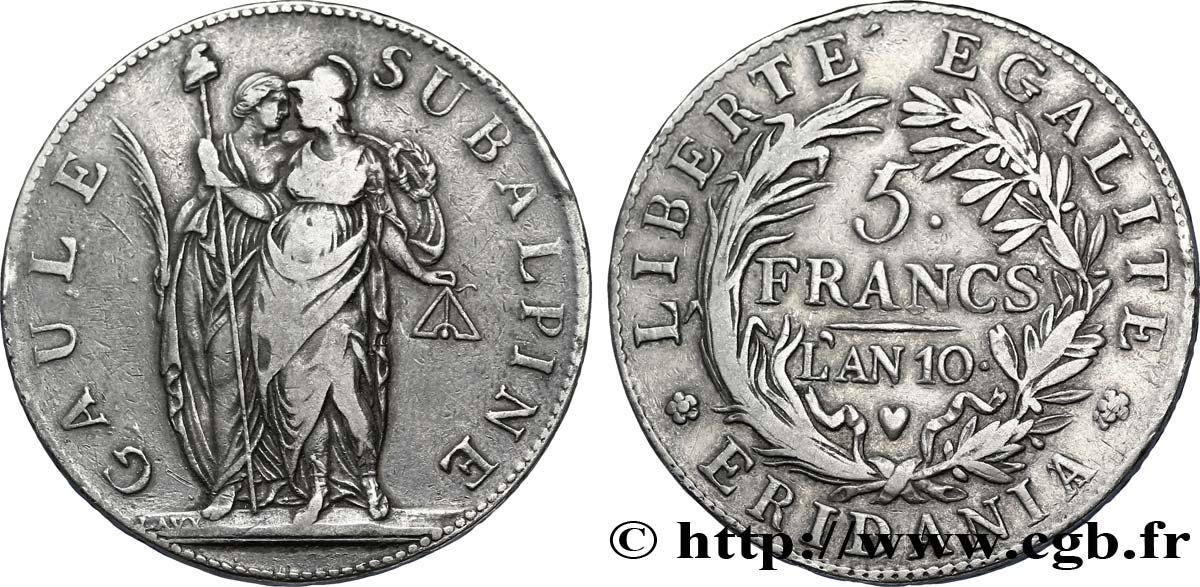 5 francs 1802 Turin VG.846  TB35 