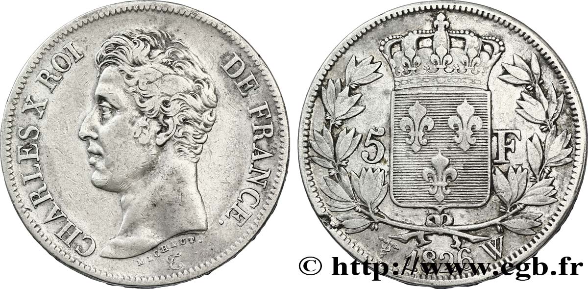 5 francs Charles X, 1er type 1826 Lille F.310/27 TTB40 