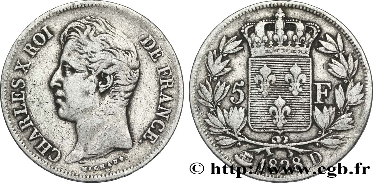 5 francs Charles X, 2e type 1828 Lyon F.311/17 VF30 