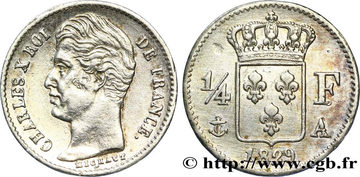 1/4 franc Charles X 1829 Paris F.164/29 XF45 