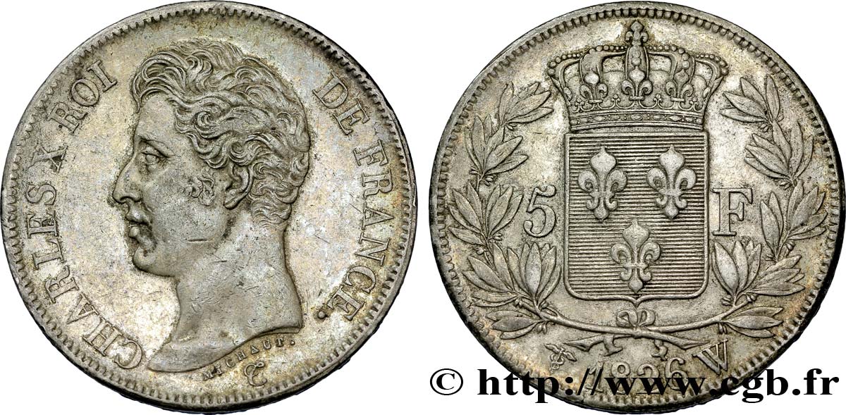 5 francs Charles X, 1er type 1826 Lille F.310/27 XF48 