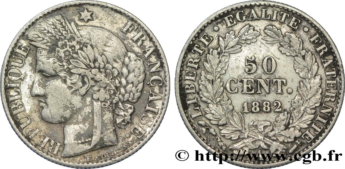 50 centimes Cérès, IIIe République 1882 Paris F.189/10 TTB45 