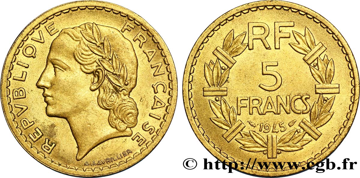 5 francs Lavrillier, bronze-aluminium 1945  F.337/5 AU53 