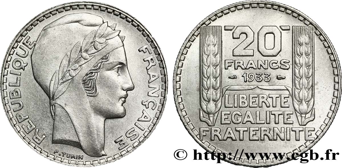 20 francs Turin 1933  F.400/5 SUP58 