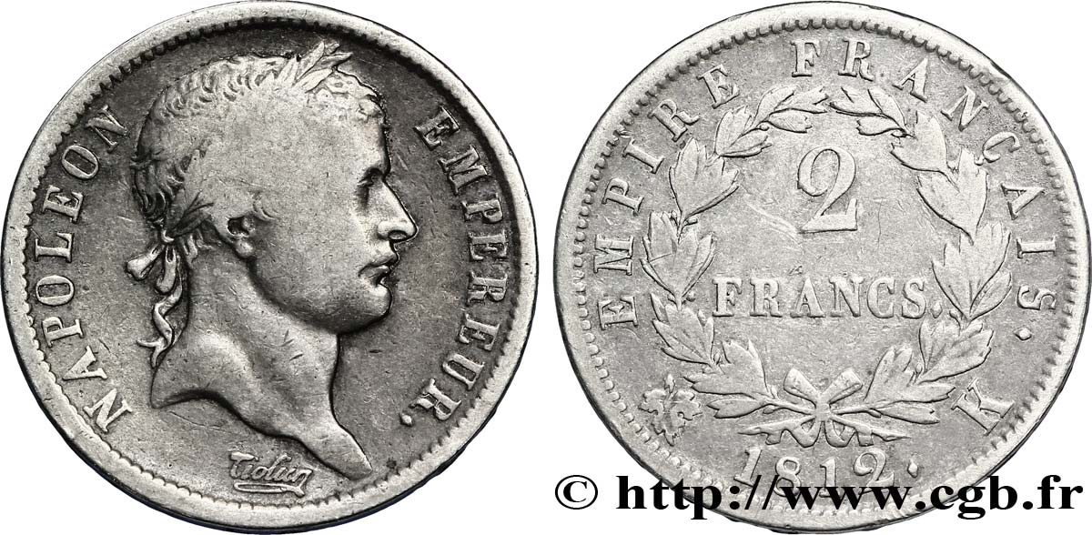 2 francs Napoléon Ier tête laurée, Empire français 1812 Bordeaux F.255/44 B13 