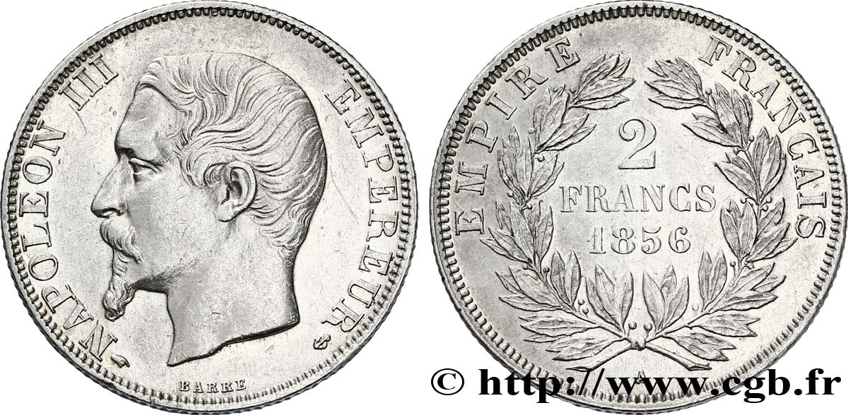 2 francs Napoléon III, tête nue 1856 Paris F.262/4 SS50 