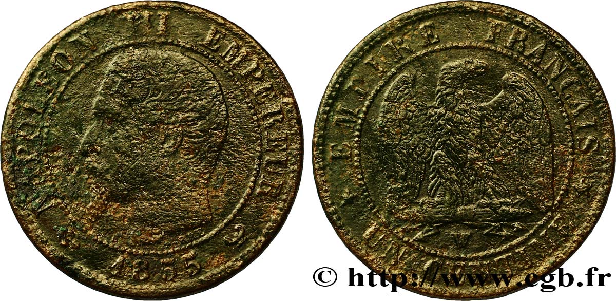 Un centime Napoléon III, tête nue 1855 Lille F.102/25 B10 