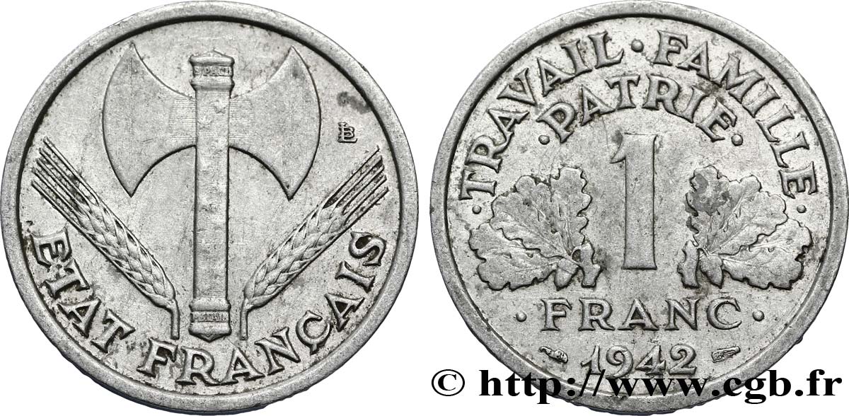 1 franc Francisque, légère 1942 Paris F.223/2 TTB45 