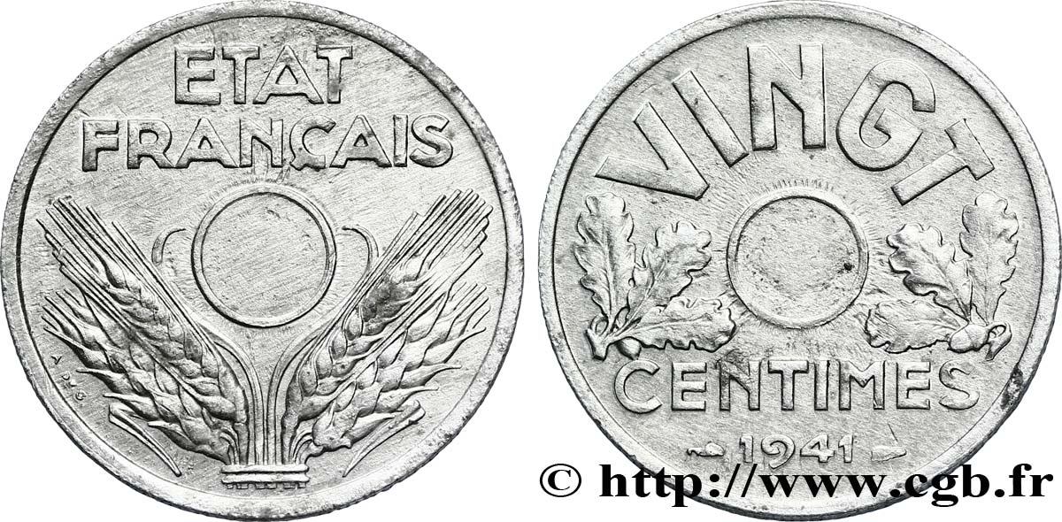 VINGT centimes État français, non perforé 1941  F.152/2 MBC50 