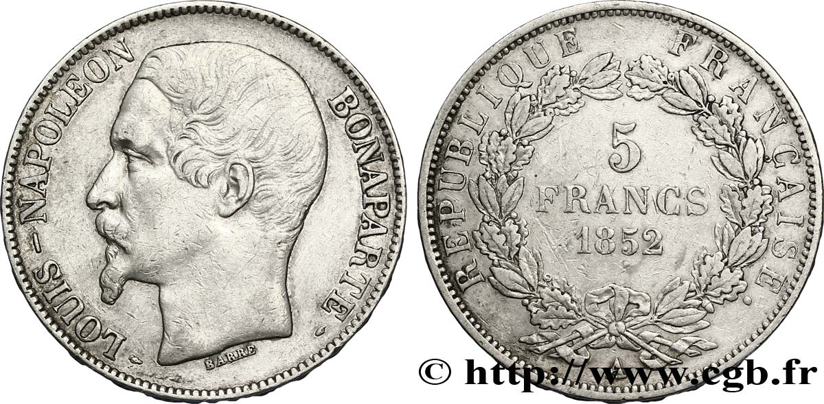 5 francs Louis-Napoléon, 1er type 1852 Paris F.329/1 TTB48 
