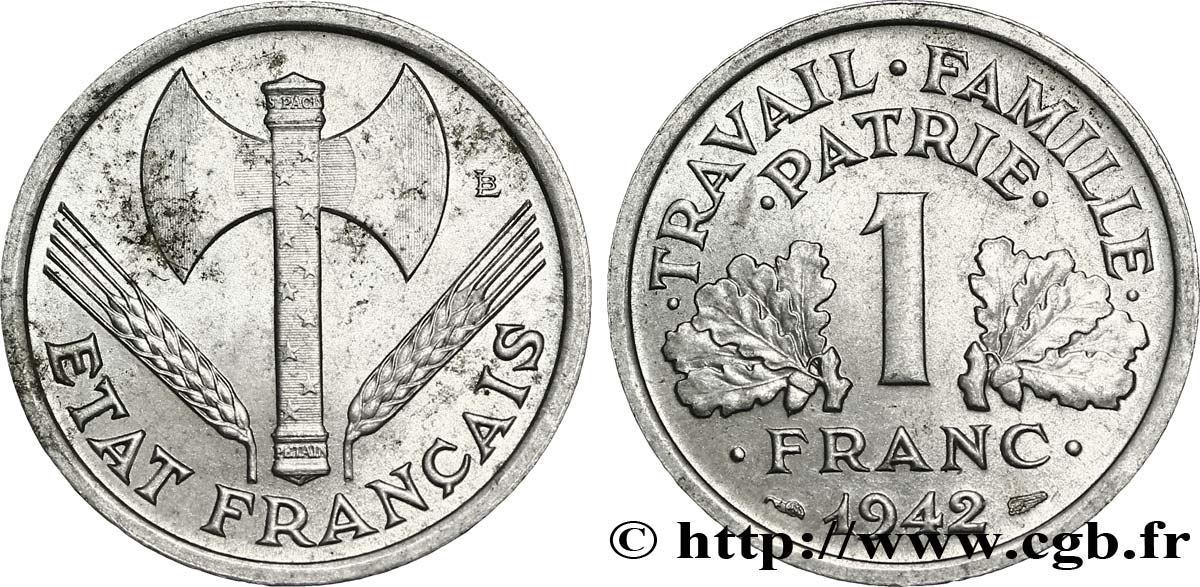 1 franc Francisque, lourde 1942  F.222/3 SUP60 
