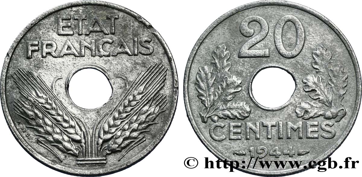20 centimes État français, légère 1944  F.153A/2 XF48 