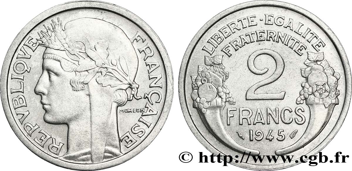 2 francs Morlon, aluminium 1945  F.269/5 AU55 