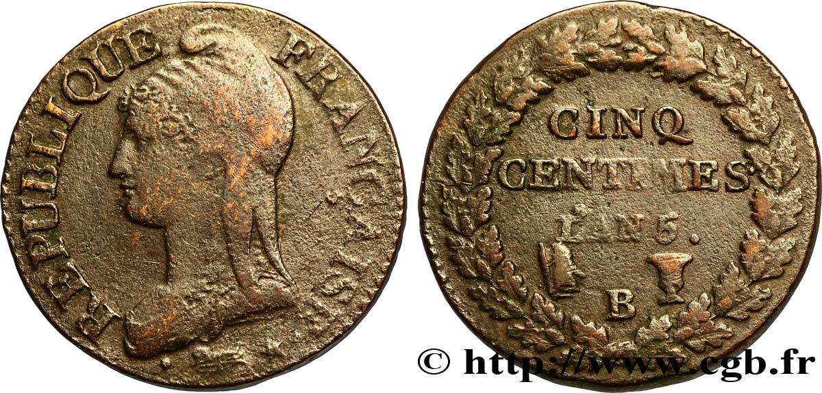 Cinq centimes Dupré, grand module 1797 Rouen F.115/10 TB25 