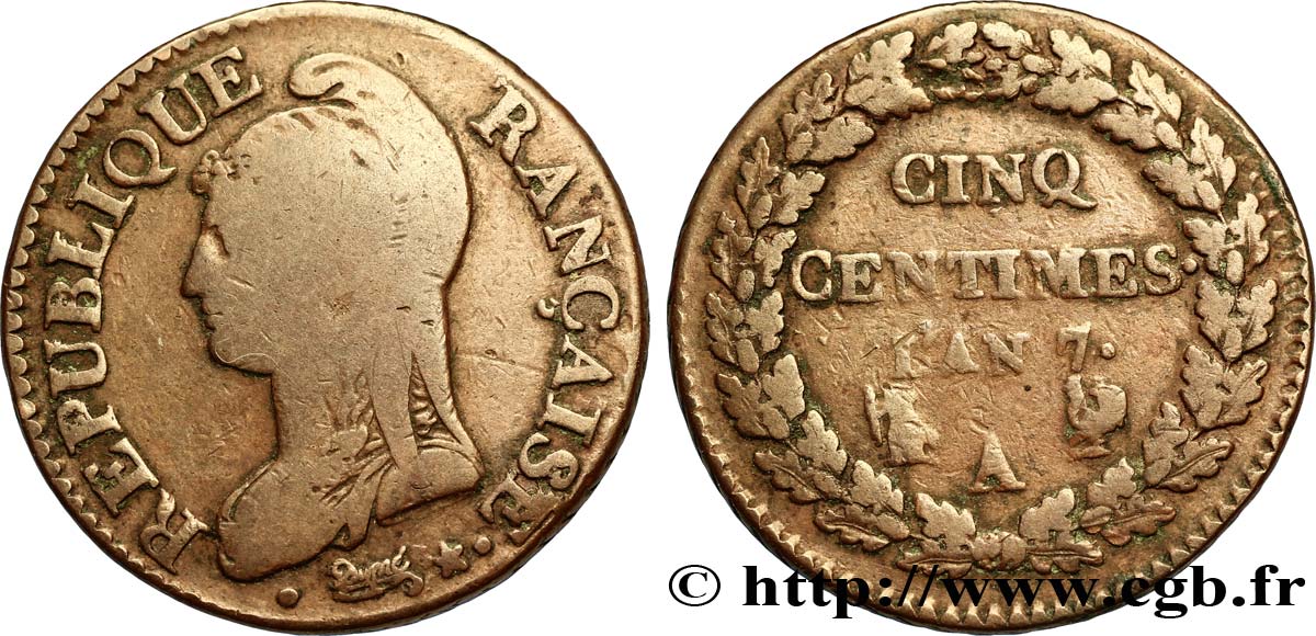 Cinq centimes Dupré, grand module, RANÇAISE 1799 Paris F.115/53 B12 