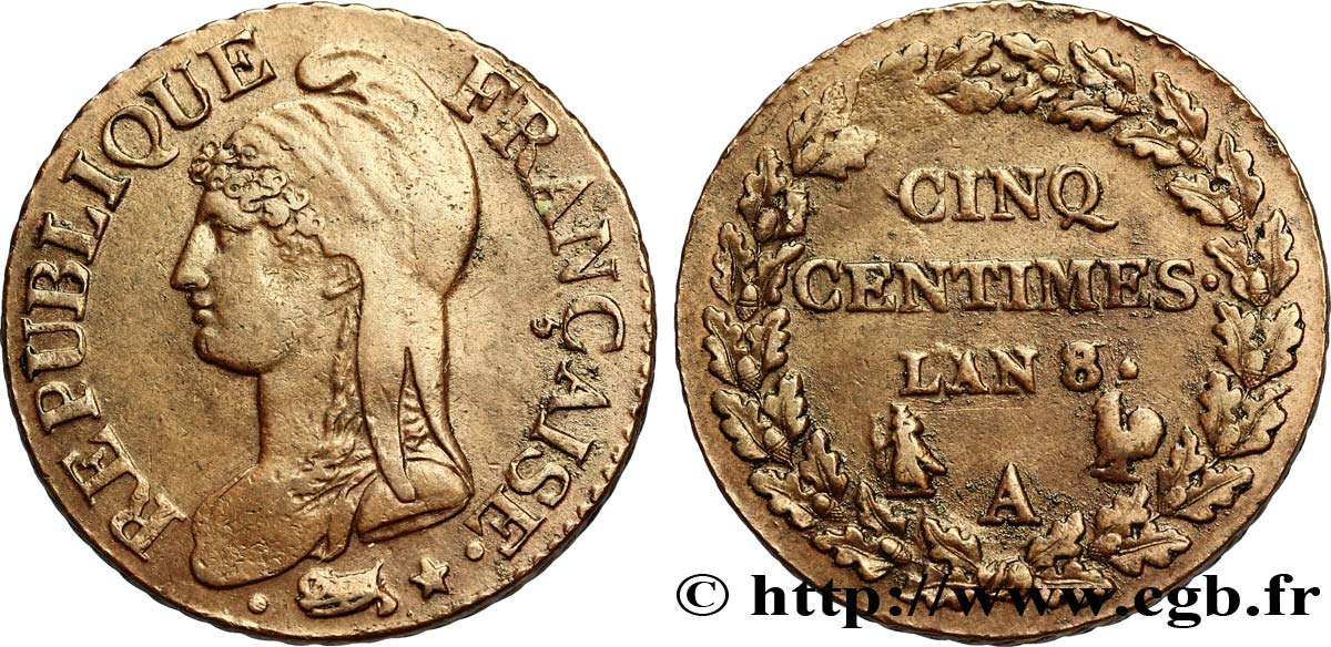 Cinq centimes Dupré, grand module 1800 Paris F.115/91 TTB52 