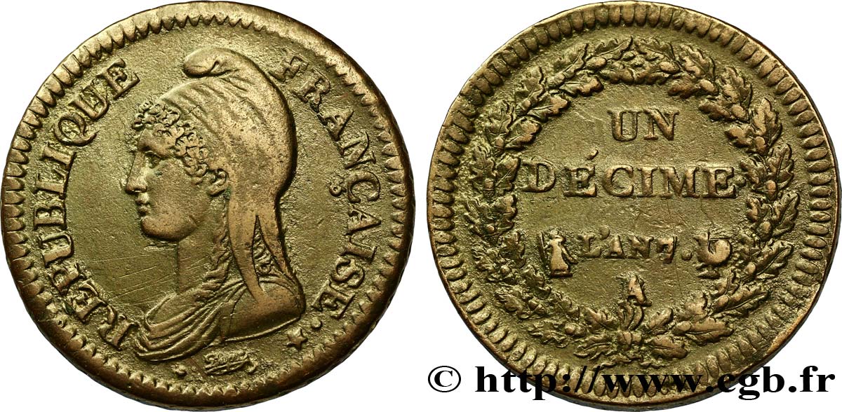 Un décime Dupré, grand module 1799 Paris/Rouen F.129/29 TTB45 