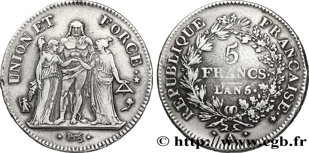 5 francs Union et Force, Union serré, avec glands intérieurs et gland extérieur 1797 Paris F.288/13 TTB45 