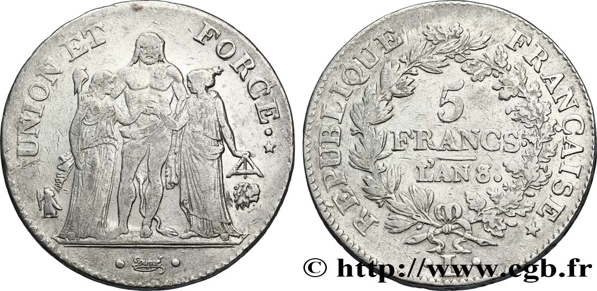5 francs Union et Force, Union serré, avec glands intérieurs et gland extérieur 1800 Bayonne F.288/144 S35 