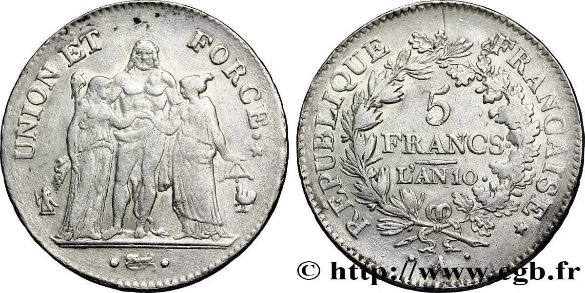 5 francs Union et Force, Union serré, seulement glands intérieurs 1802 Paris F.288/171 BB42 
