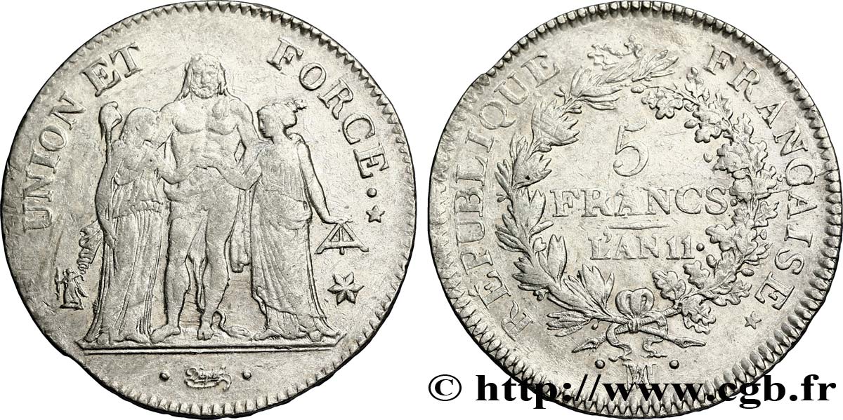5 francs Union et Force, Union serré, seulement glands intérieurs 1803 Marseille F.288/196 BB48 