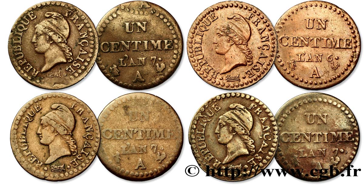 Lot de quatre pièces de Un centime Dupré n.d. Paris F.100/- BC/MBC 