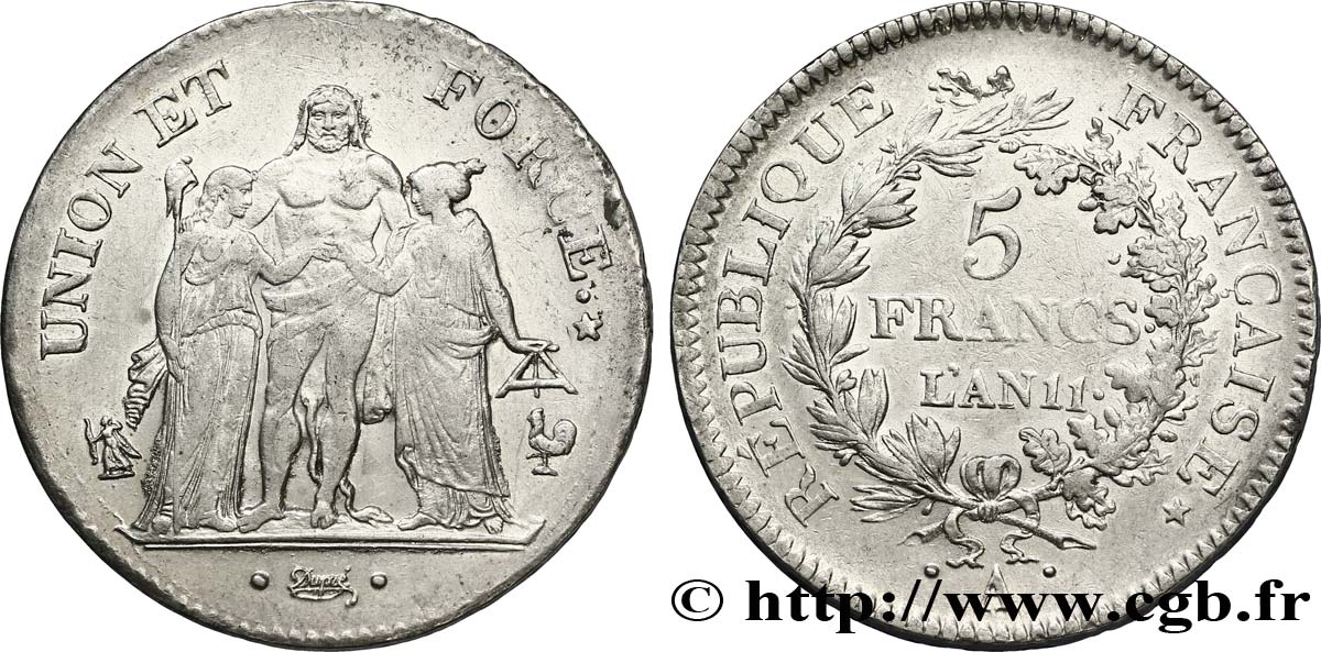 5 francs Union et Force, Union serré, seulement glands intérieurs 1803 Paris F.288/190 SS48 