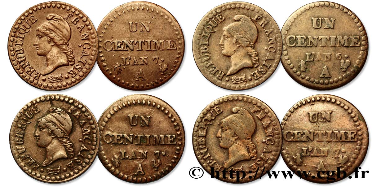 Lot de quatre pièces de Un centime Dupré n.d. Paris F.100/- BC/MBC 