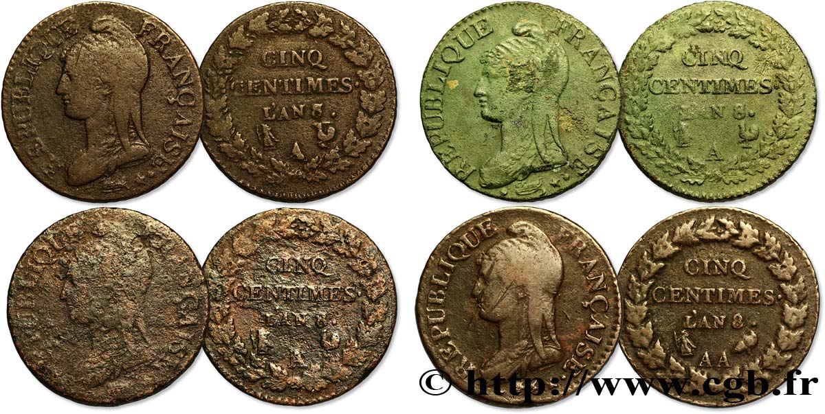 Lot de quatre pièces de Cinq centimes Dupré, grand module (F.115) n.d. n.l. F.115/- RC/BC 
