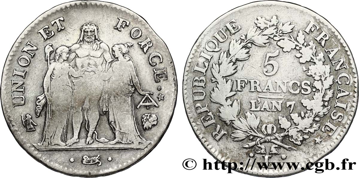 5 francs Union et Force, Union desserré, avec glands intérieurs et gland extérieur 1799 Bayonne F.291/28 BC25 