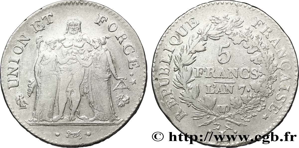 5 francs Union et Force, Union desserré, avec glands intérieurs et gland extérieur 1799 Bayonne/Paris F.291/29 BC35 