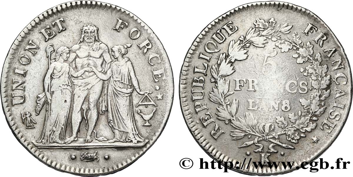 5 francs Union et Force, Union desserré, avec glands intérieurs et gland extérieur 1800 Bordeaux F.291/36 BC35 