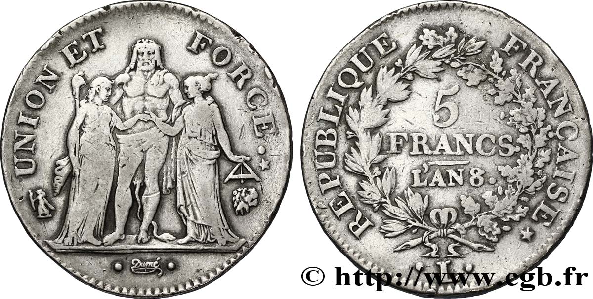 5 francs Union et Force, Union desserré, avec glands intérieurs et gland extérieur 1800 Bayonne F.291/40 S30 