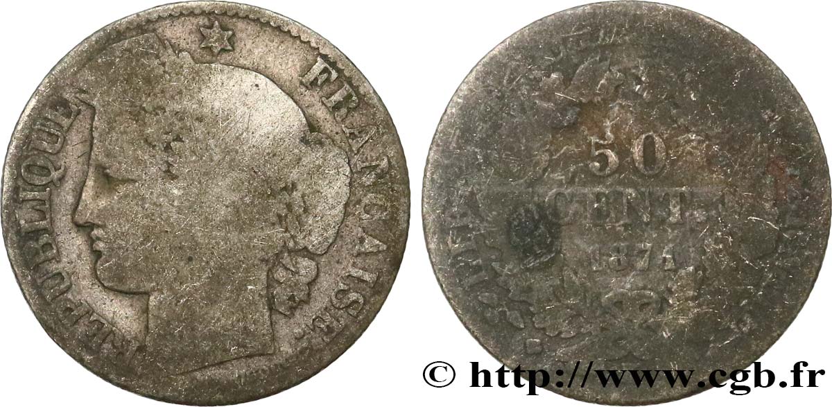 50 centimes Cérès, IIIe République 1871 Bordeaux F.189/2 AB5 
